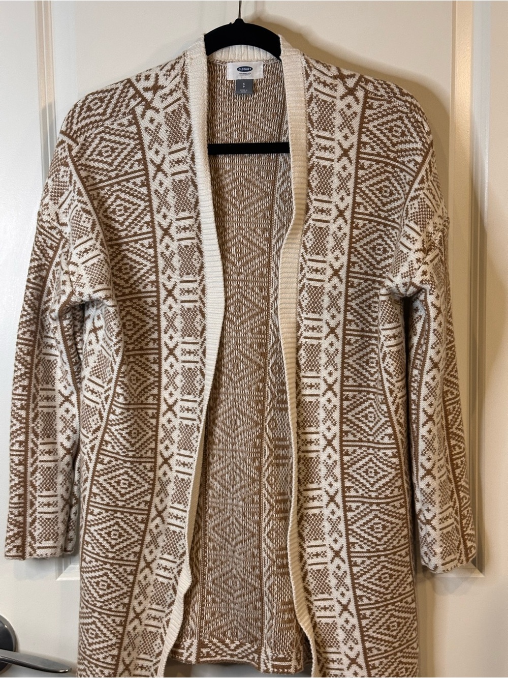 Old Navy Open Front Brown & Cream Geometric Cardigan